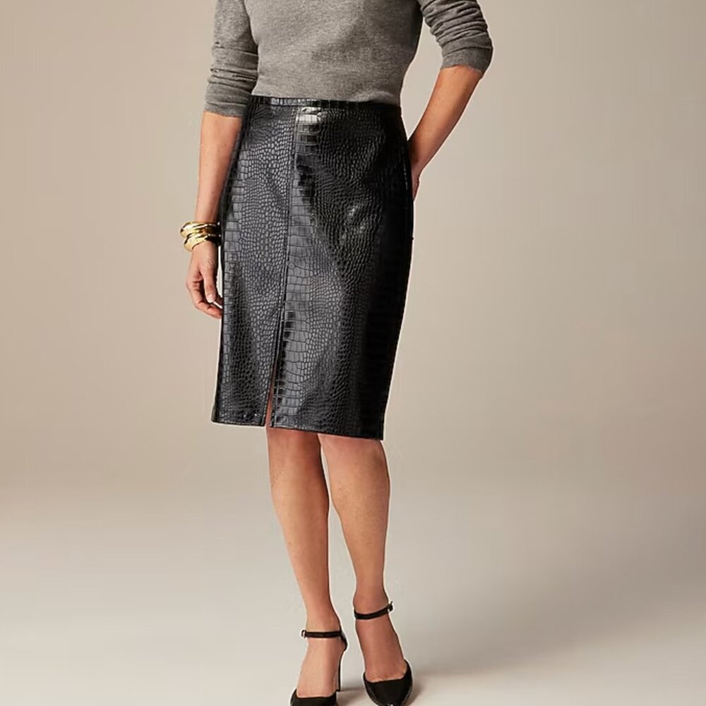 NWT J.Crew Pencil skirt in croc-embossed faux leather